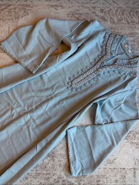 Light Blue Beaded Abaya / Maxi Dress